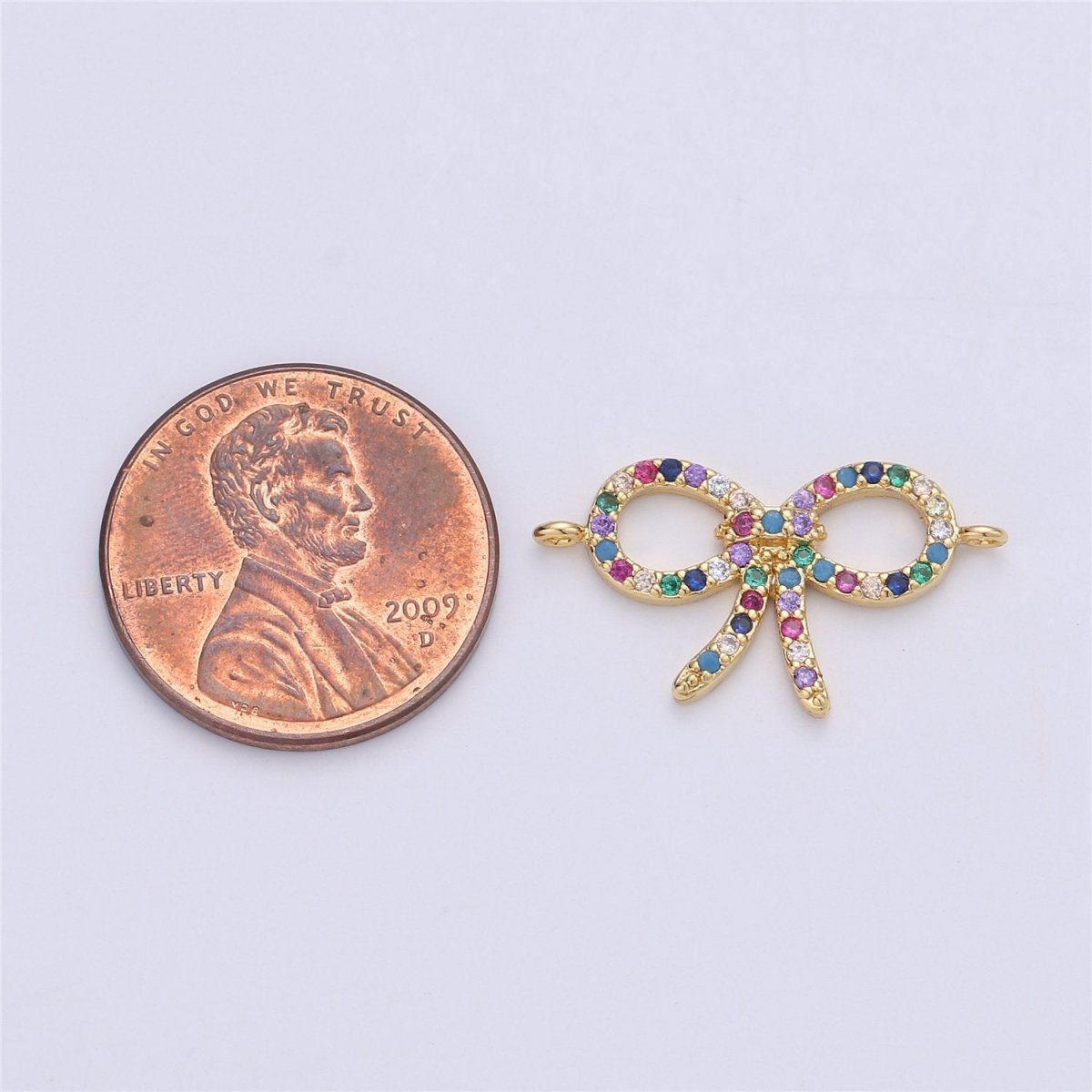 Rainbow Bow Charm Colorful Cubic Charm Connector Gold Bow Bracelet Necklace Earring Component F-336 - DLUXCA