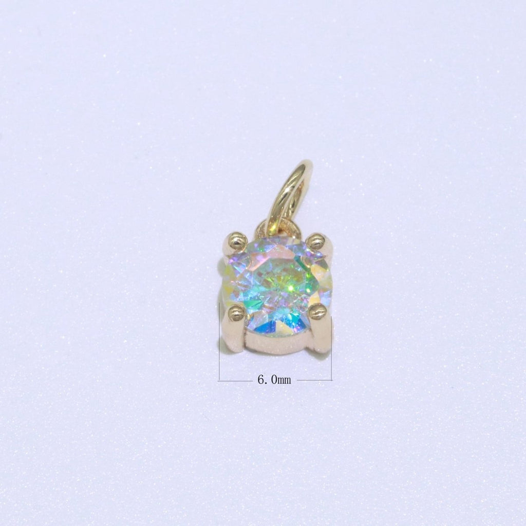 Rainbow Circle CZ Pendant, Opalescent CZ Charm, Aurore Boreale Cubic Zirconia charm, Jewelry Gold plated E-919 - DLUXCA