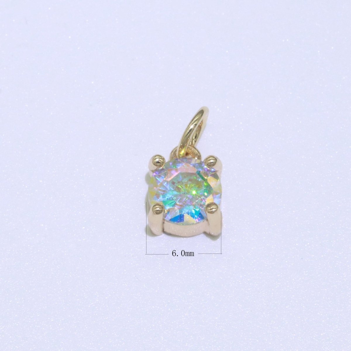 Rainbow Circle CZ Pendant, Opalescent CZ Charm, Aurore Boreale Cubic Zirconia charm, Jewelry Gold plated E-919 - DLUXCA