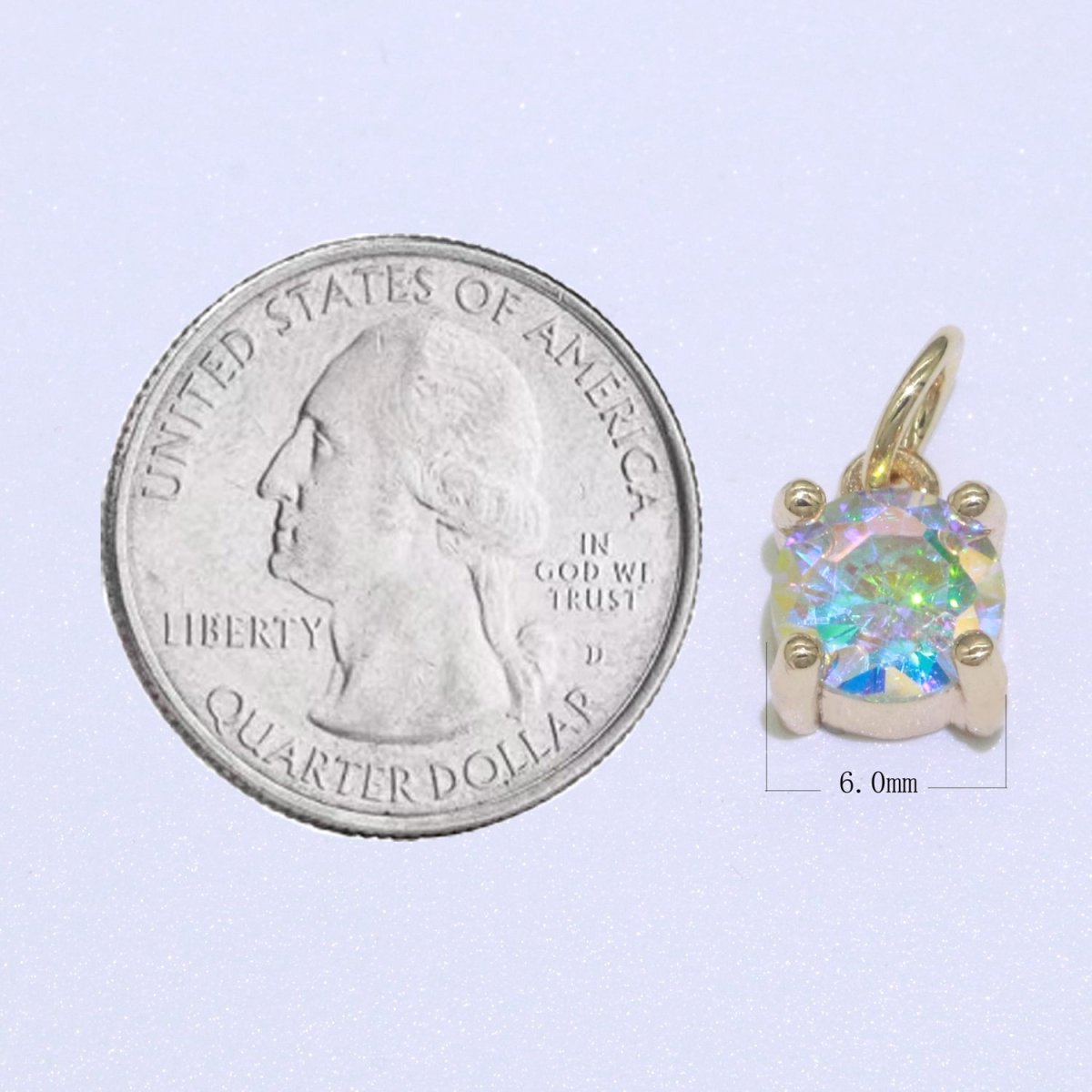 Rainbow Circle CZ Pendant, Opalescent CZ Charm, Aurore Boreale Cubic Zirconia charm, Jewelry Gold plated E-919 - DLUXCA