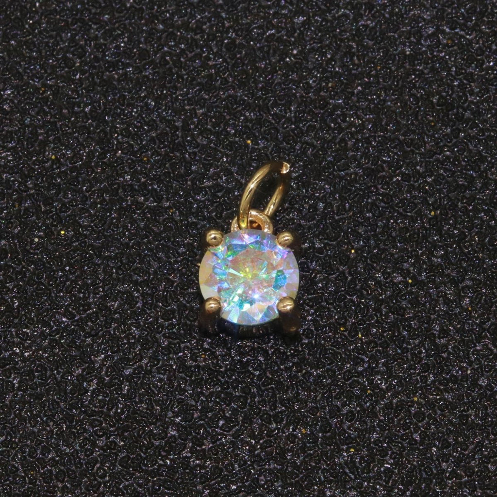 Rainbow Circle CZ Pendant, Opalescent CZ Charm, Aurore Boreale Cubic Zirconia charm, Jewelry Gold plated E-919 - DLUXCA