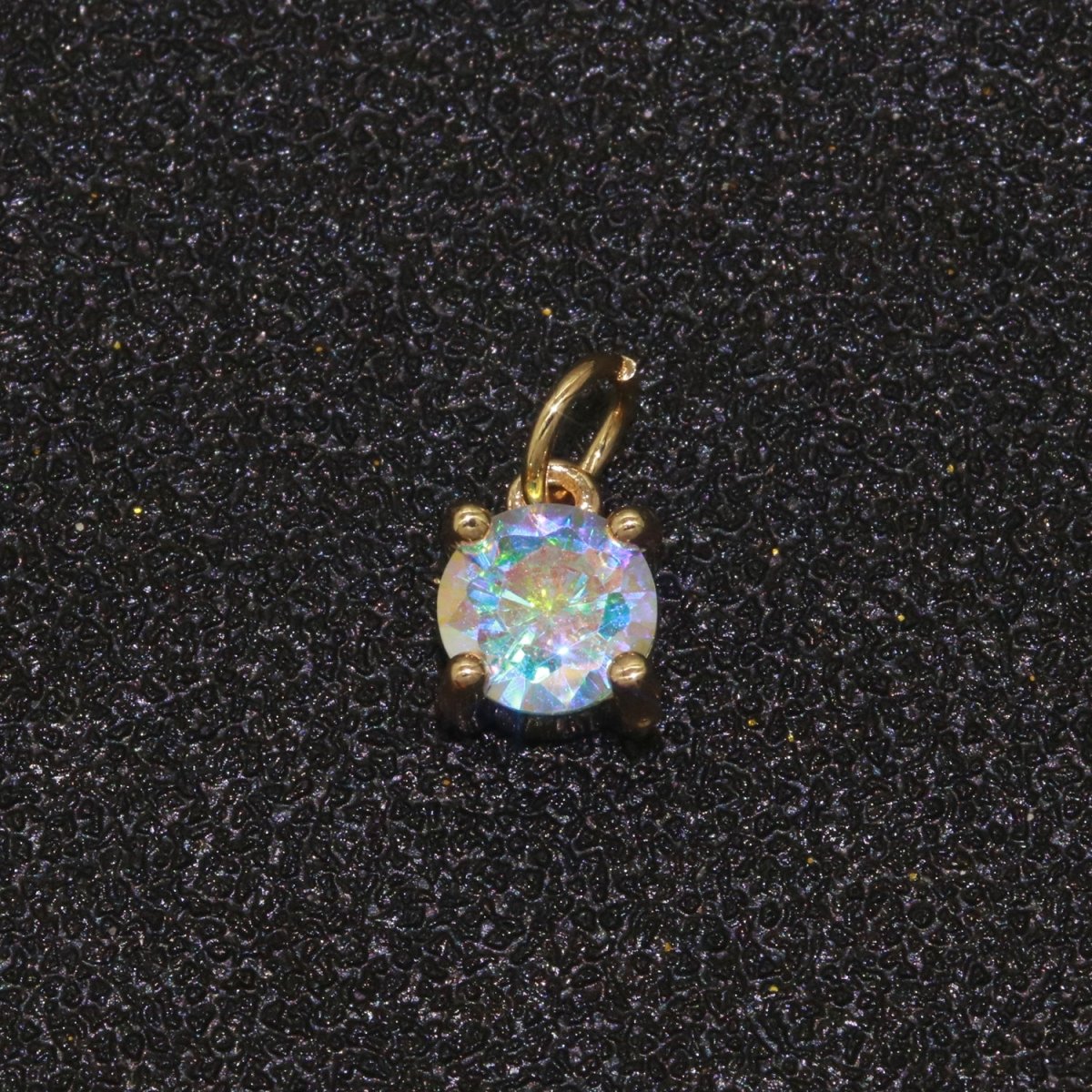 Rainbow Circle CZ Pendant, Opalescent CZ Charm, Aurore Boreale Cubic Zirconia charm, Jewelry Gold plated E-919 - DLUXCA