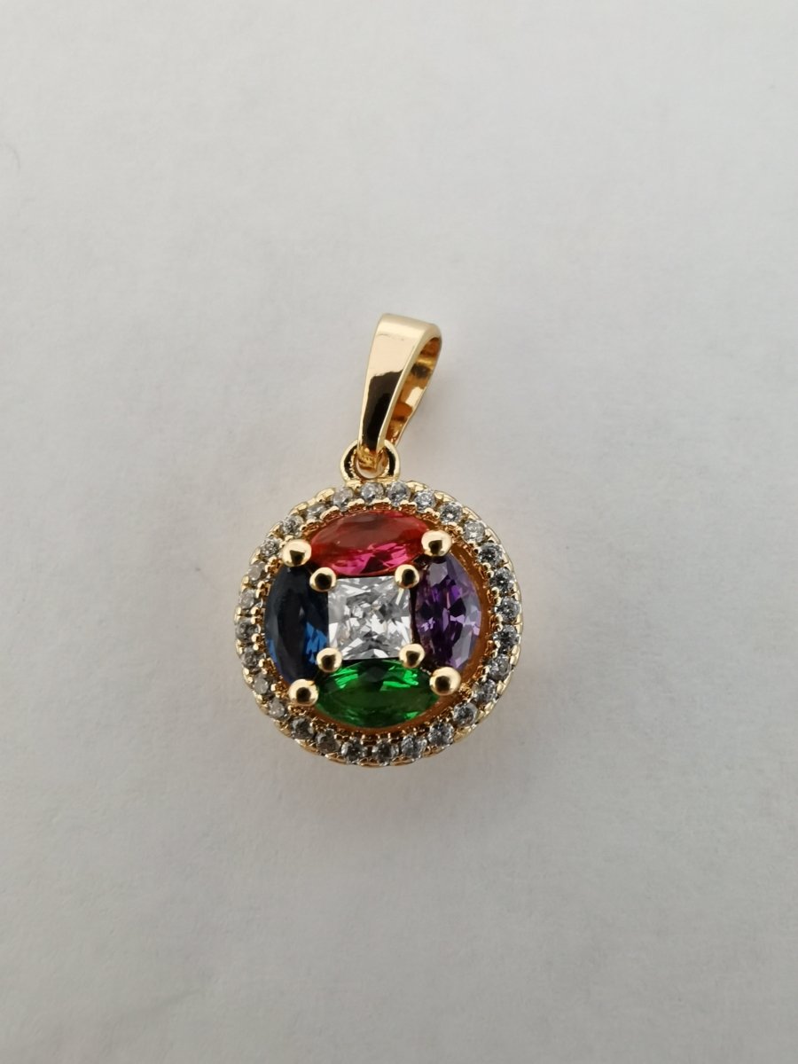 Rainbow Crystal Gold plated Round Pendants I-720 - DLUXCA