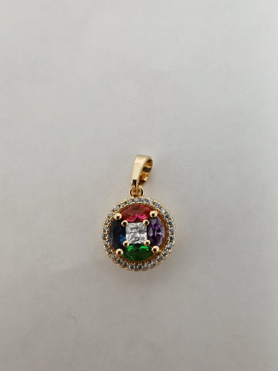 Rainbow Crystal Gold plated Round Pendants I-720 - DLUXCA