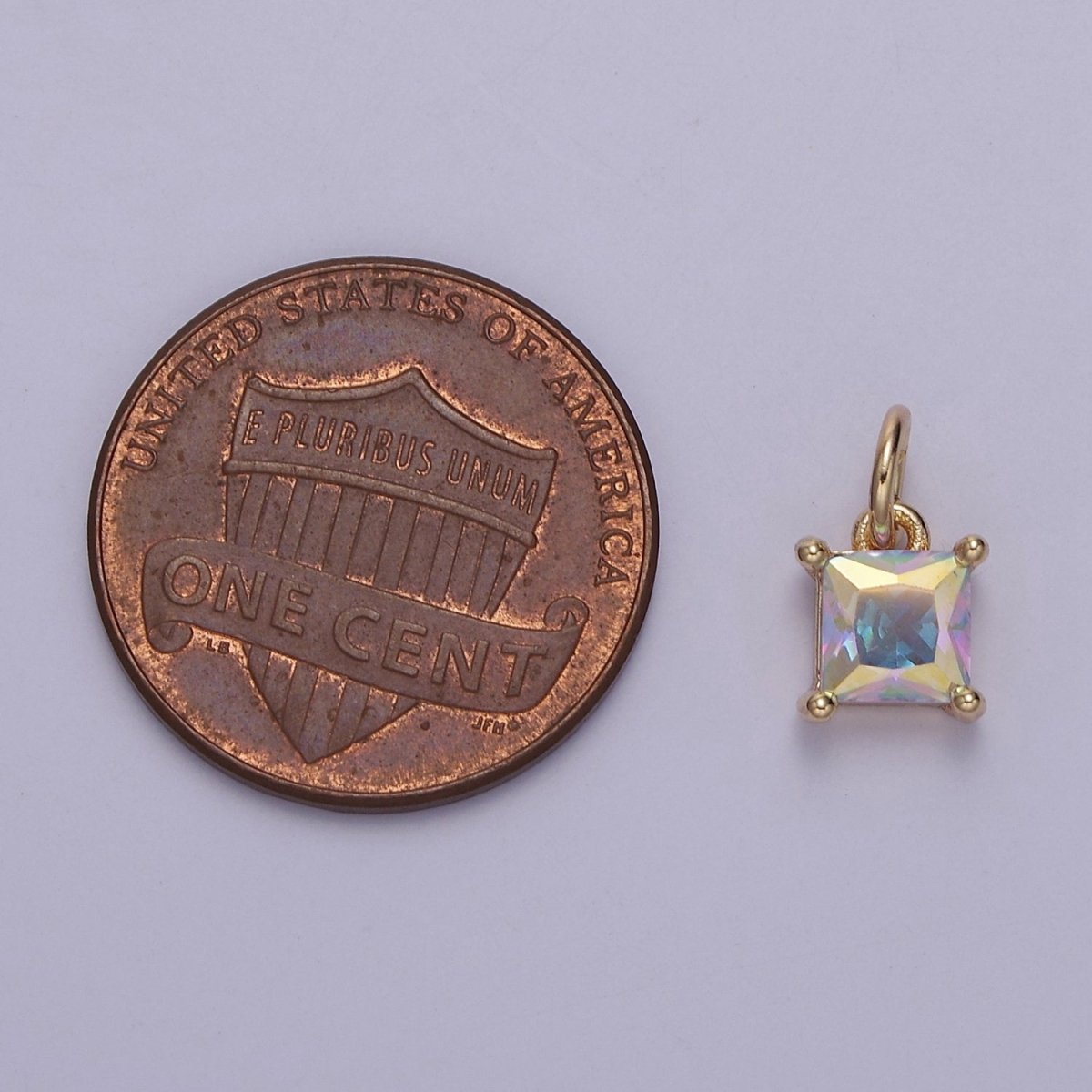 Rainbow Cubic Zirconia AB Aurora Borealis dangle Square Charm 14k yellow gold plated boutique jewelry Supply E-421 E-652 - DLUXCA