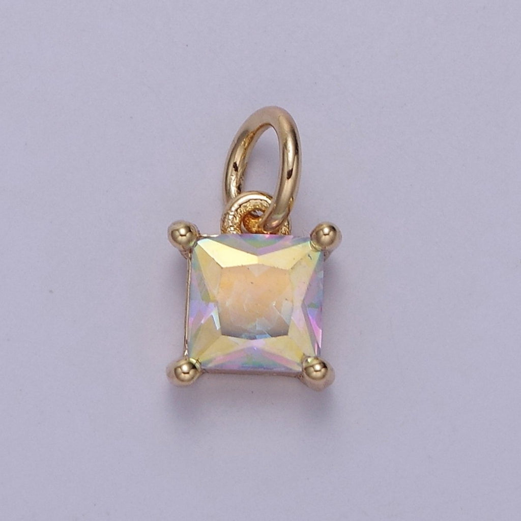 Rainbow Cubic Zirconia AB Aurora Borealis dangle Square Charm 14k yellow gold plated boutique jewelry Supply E-421 E-652 - DLUXCA