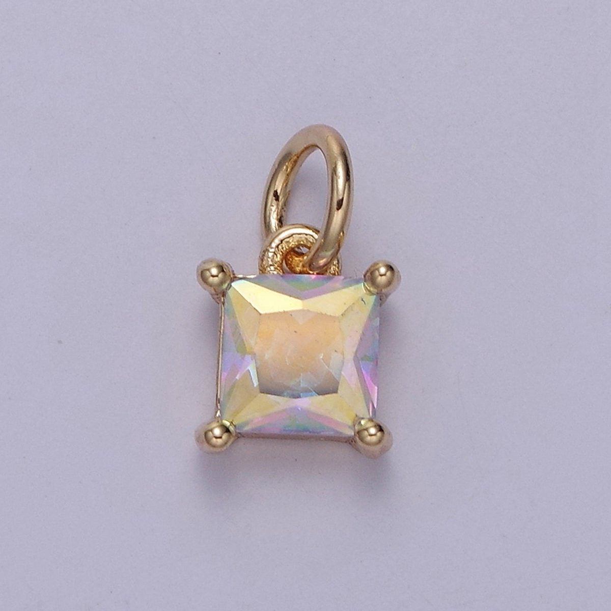 Rainbow Cubic Zirconia AB Aurora Borealis dangle Square Charm 14k yellow gold plated boutique jewelry Supply E-421 E-652 - DLUXCA