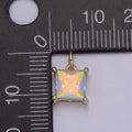 Rainbow Cubic Zirconia AB Aurora Borealis dangle Square Charm 14k yellow gold plated boutique jewelry Supply E-421 E-652 - DLUXCA
