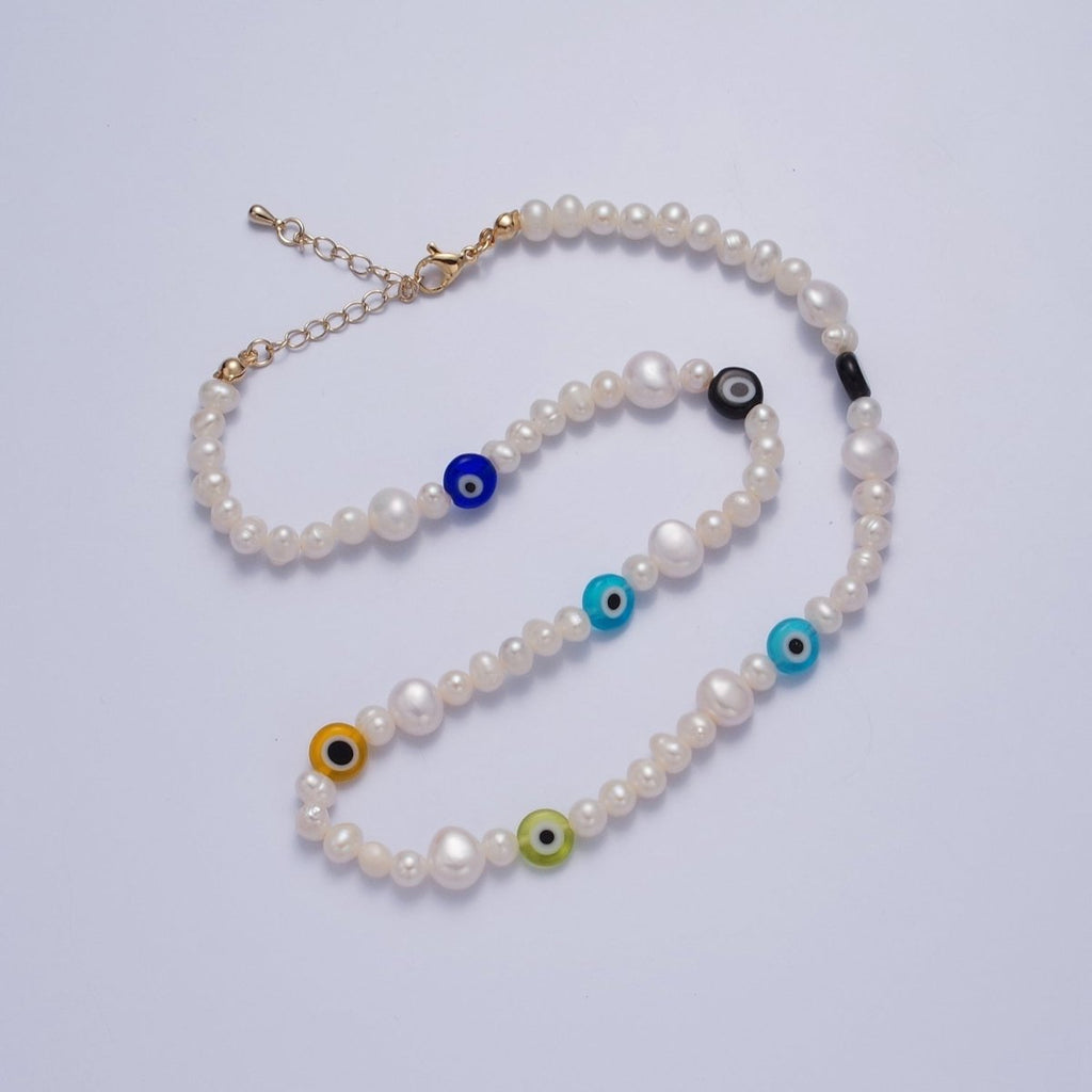 Rainbow Evil Eye Beaded Choker Necklace for Women Freshwater Pearl Choker Necklace Boho Handmade 18K Gold plated Y2K Jewelry | WA-1023 Clearance Pricing - DLUXCA