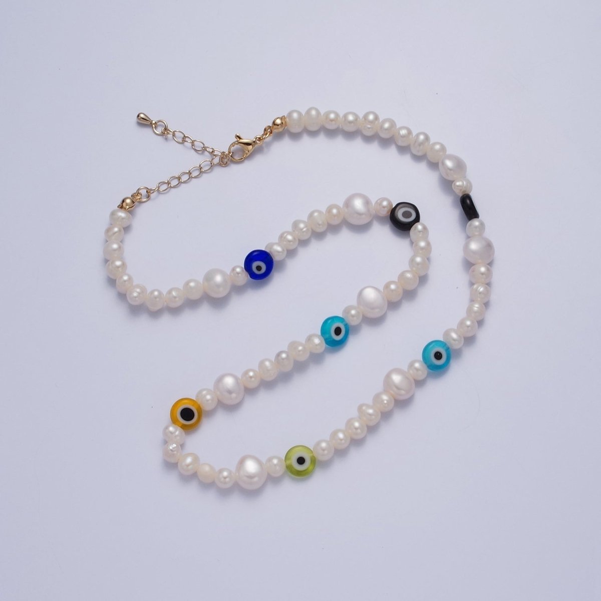 Rainbow Evil Eye Beaded Choker Necklace for Women Freshwater Pearl Choker Necklace Boho Handmade 18K Gold plated Y2K Jewelry | WA-1023 Clearance Pricing - DLUXCA