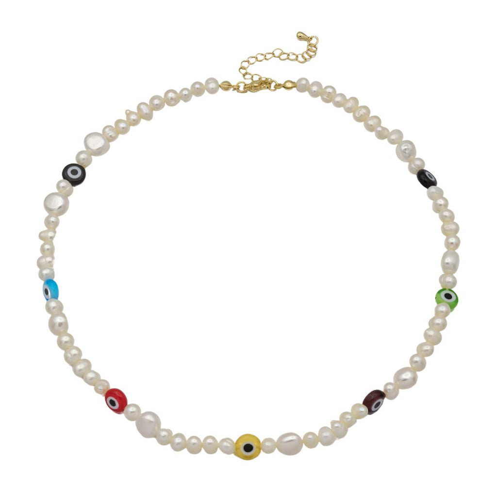 Rainbow Evil Eye Beaded Choker Necklace for Women Freshwater Pearl Choker Necklace Boho Handmade 18K Gold plated Y2K Jewelry | WA-1023 Clearance Pricing - DLUXCA