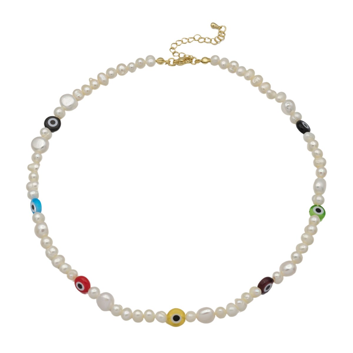 Rainbow Evil Eye Beaded Choker Necklace for Women Freshwater Pearl Choker Necklace Boho Handmade 18K Gold plated Y2K Jewelry | WA-1023 Clearance Pricing - DLUXCA