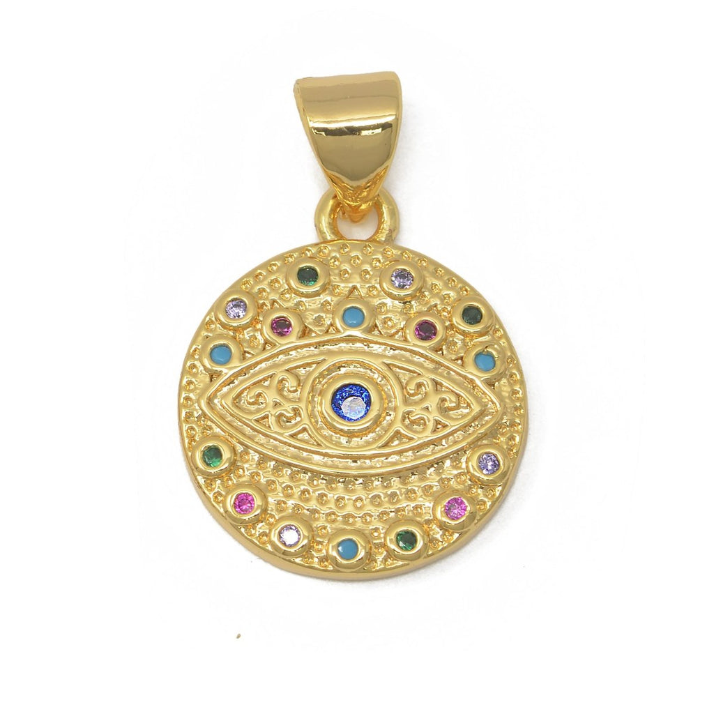 Rainbow Evil Eye Gold plated Circle Protection Amulet Pendants J-896 - DLUXCA