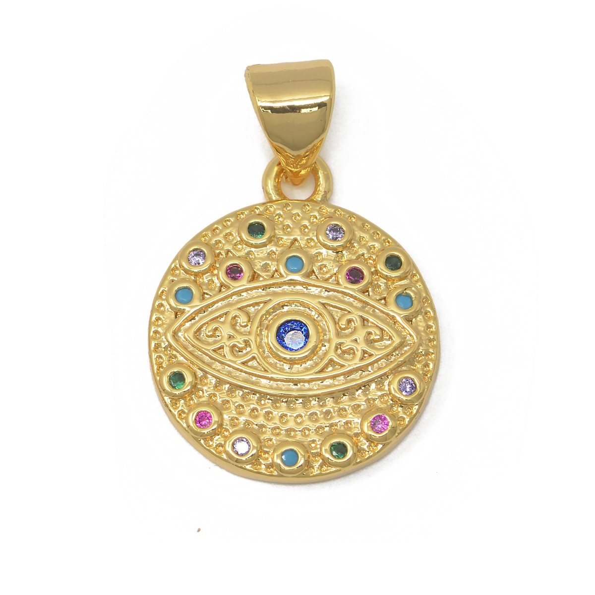 Rainbow Evil Eye Gold plated Circle Protection Amulet Pendants J-896 - DLUXCA