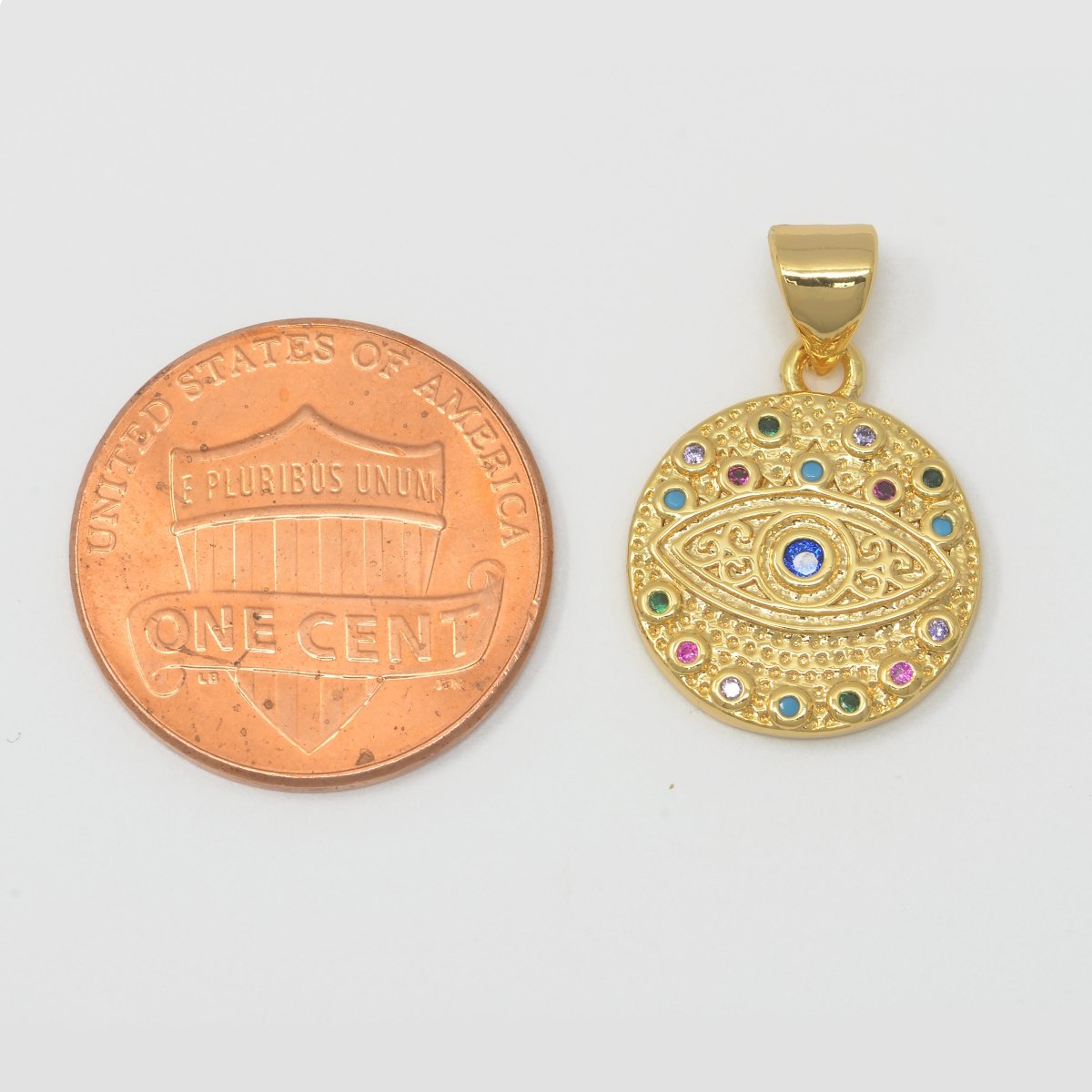 Rainbow Evil Eye Gold plated Circle Protection Amulet Pendants J-896 - DLUXCA