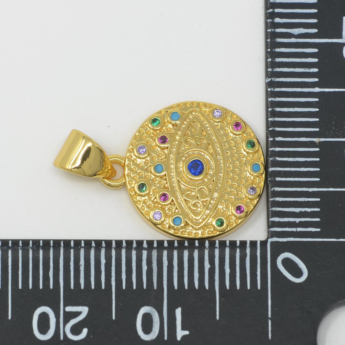 Rainbow Evil Eye Gold plated Circle Protection Amulet Pendants J-896 - DLUXCA
