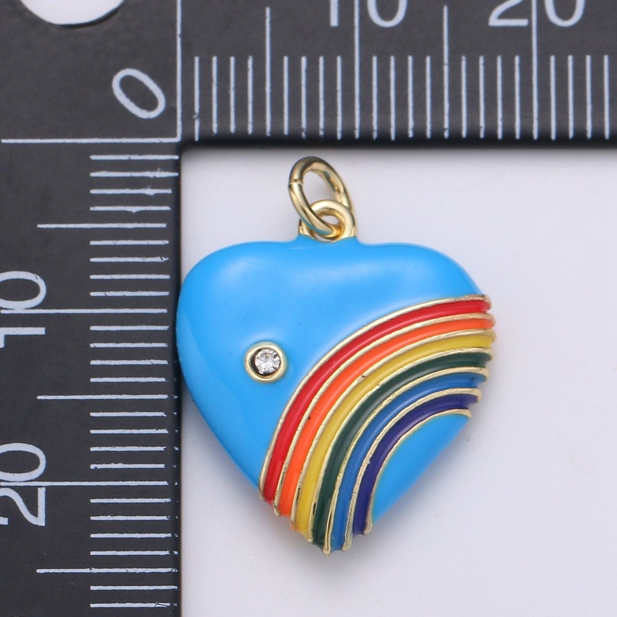 Rainbow Heart Charms, Enamel with Cubic Zirconia Crystal, Retro 1980's Style Charm Vintage Heart Pendant Red, Pink, Turquoise, Purple, Red C-805~C-812