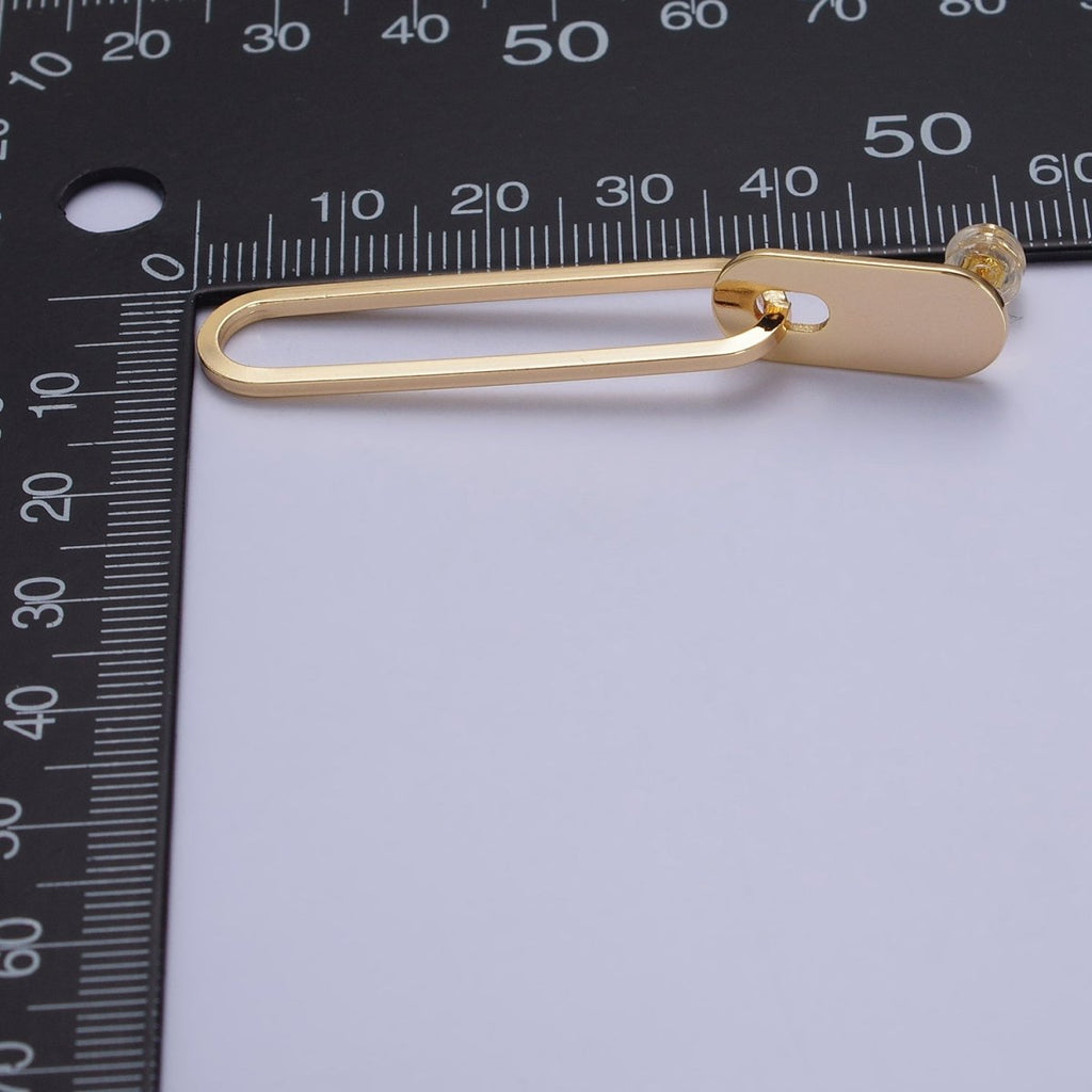 Rectangular Oblong Link Dangle Drop Stud Earrings in Gold & Silver | AB164 AB165