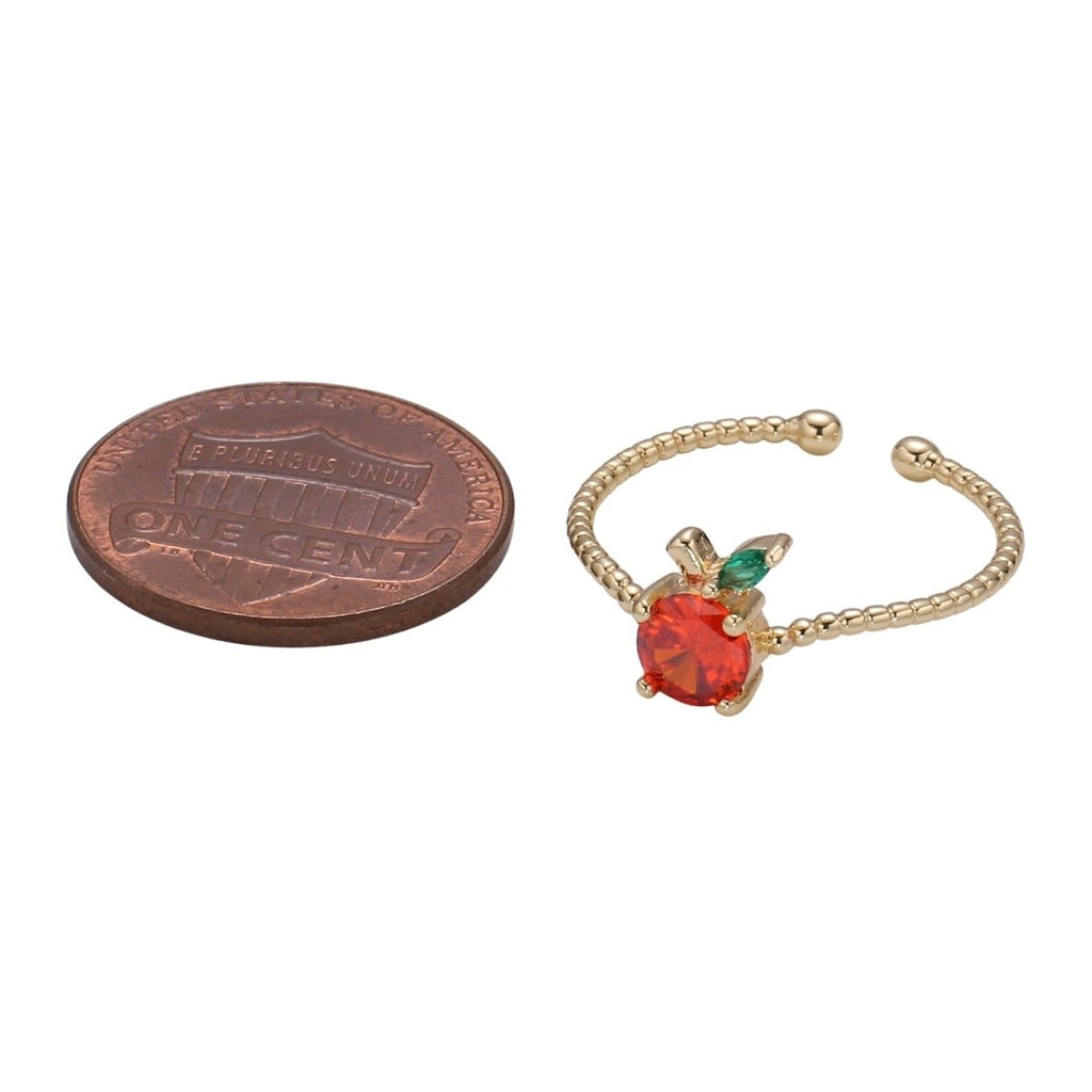Red Cherry Gold plated beaded Band Adjustable Ring - R492 - DLUXCA