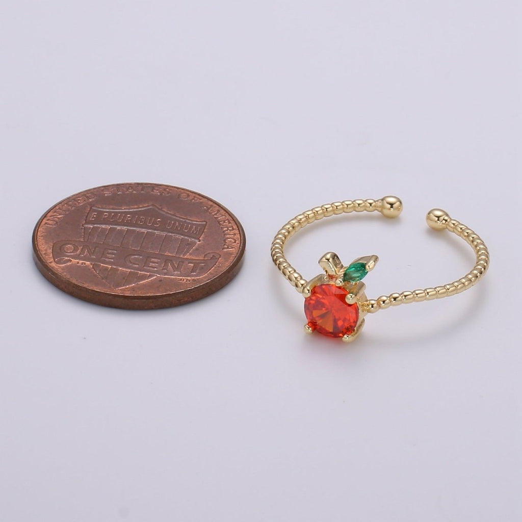 Red Cherry Gold plated beaded Band Adjustable Ring - R492 - DLUXCA