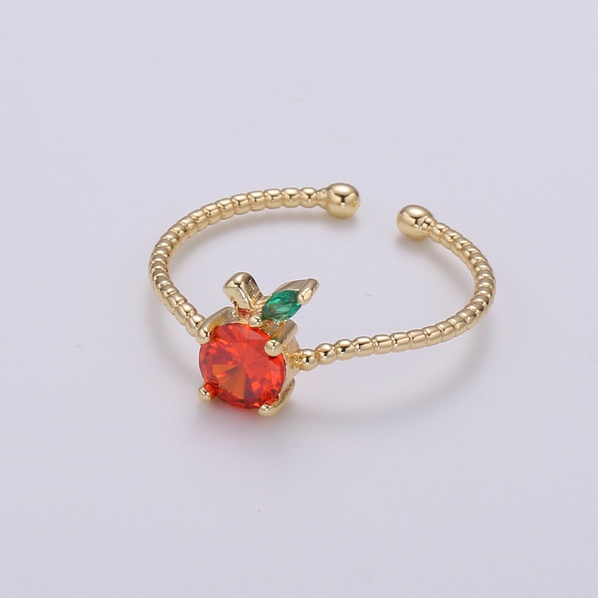 Red Cherry Gold plated beaded Band Adjustable Ring - R492 - DLUXCA