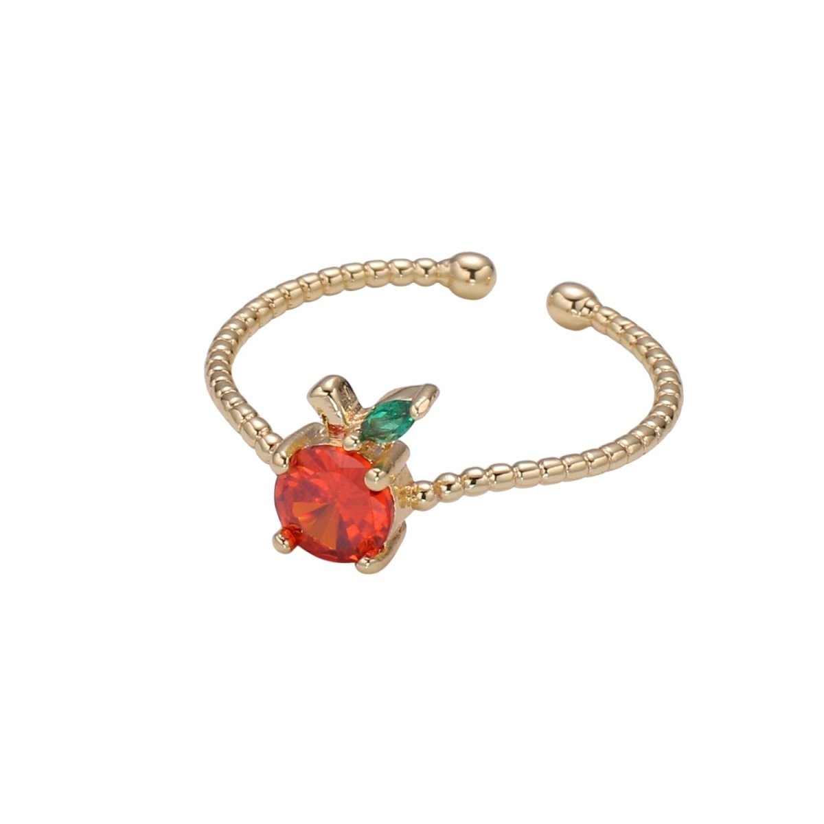 Red Cherry Gold plated beaded Band Adjustable Ring - R492 - DLUXCA