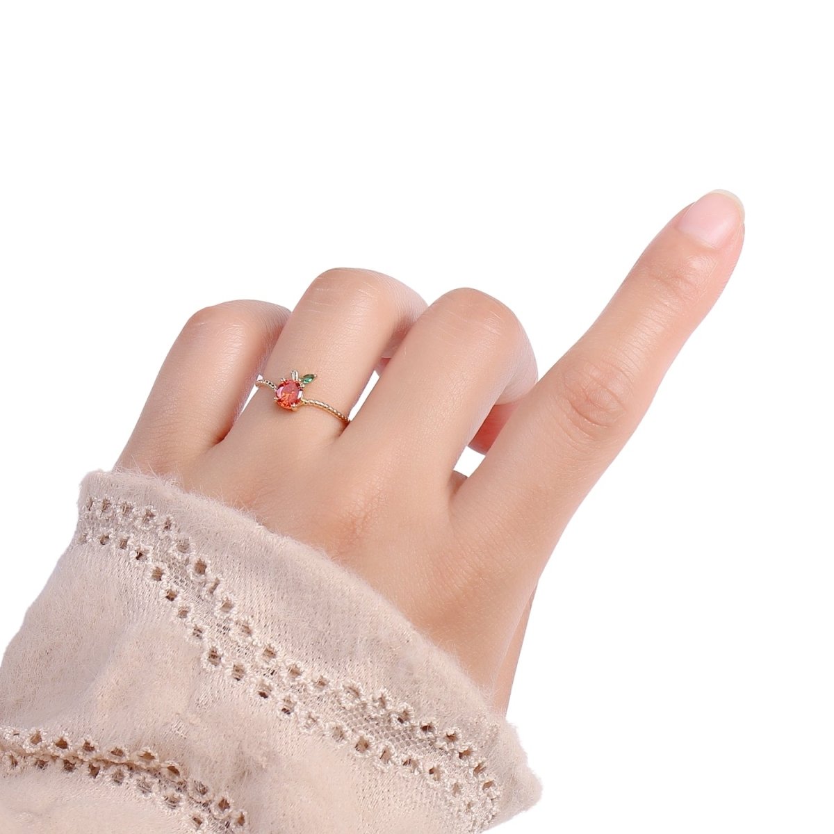 Red Cherry Gold plated beaded Band Adjustable Ring - R492 - DLUXCA