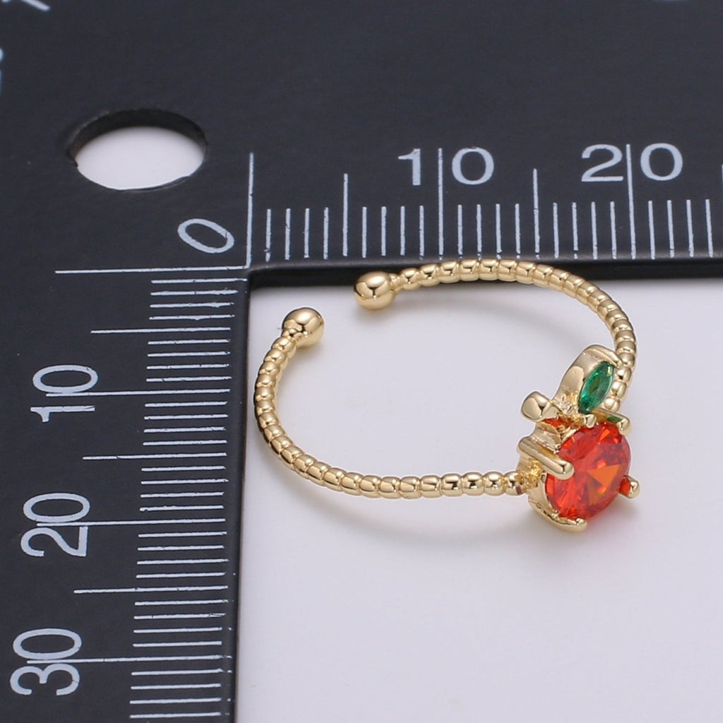 Red Cherry Gold plated beaded Band Adjustable Ring - R492 - DLUXCA