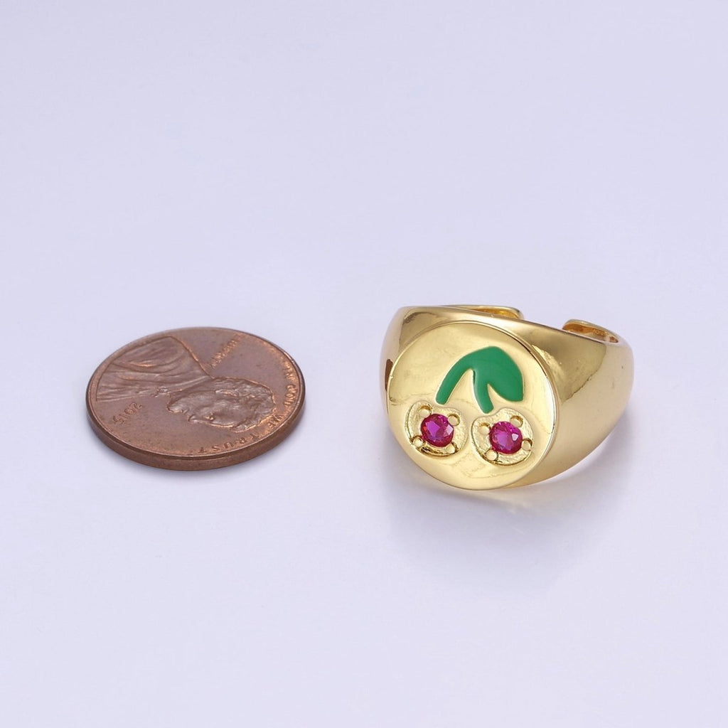 Red Cherry Signet Ring O-2171 - DLUXCA