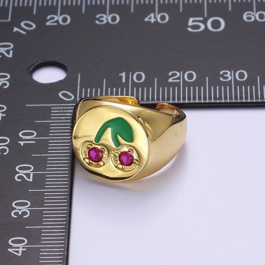 Red Cherry Signet Ring O-2171 - DLUXCA