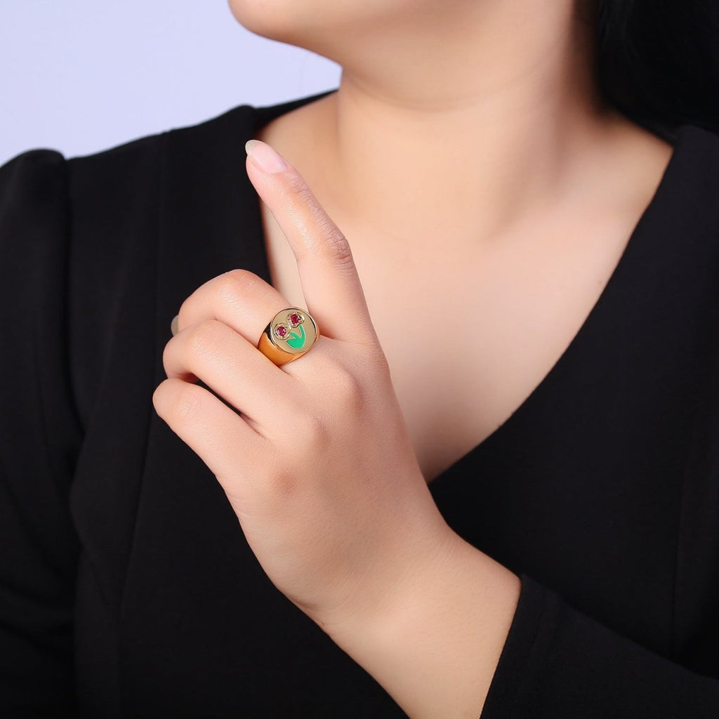 Red Cherry Signet Ring O-2171 - DLUXCA