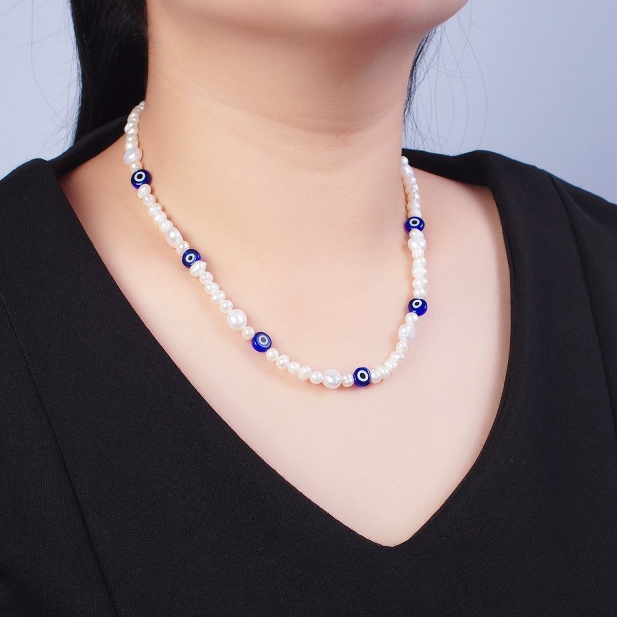 Red Evil Eye Beaded Choker Necklace for Women Freshwater Pearl Choker Necklace Boho Handmade 18K Gold plated Y2K Jewelry | WA-1027 Clearance Pricing - DLUXCA