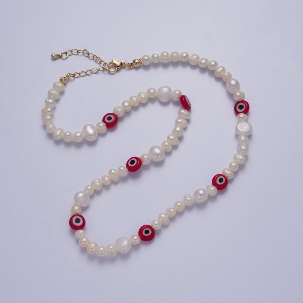 Red Evil Eye Beaded Choker Necklace for Women Freshwater Pearl Choker Necklace Boho Handmade 18K Gold plated Y2K Jewelry | WA-1027 Clearance Pricing - DLUXCA