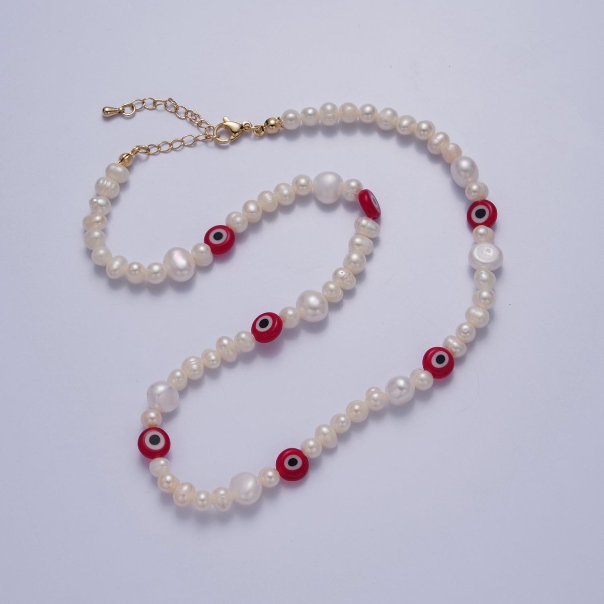 Red Evil Eye Beaded Choker Necklace for Women Freshwater Pearl Choker Necklace Boho Handmade 18K Gold plated Y2K Jewelry | WA-1027 Clearance Pricing - DLUXCA