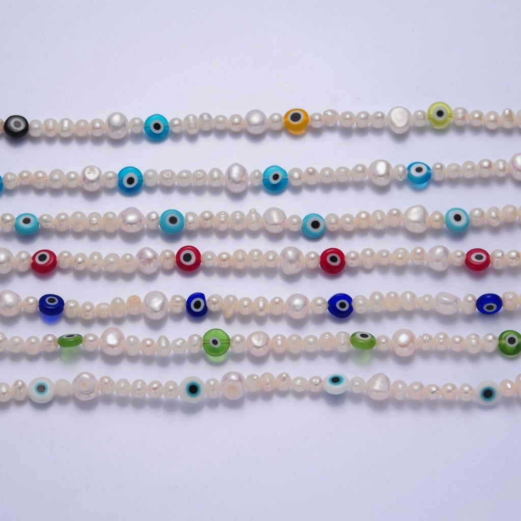 Red Evil Eye Beaded Choker Necklace for Women Freshwater Pearl Choker Necklace Boho Handmade 18K Gold plated Y2K Jewelry | WA-1027 Clearance Pricing - DLUXCA