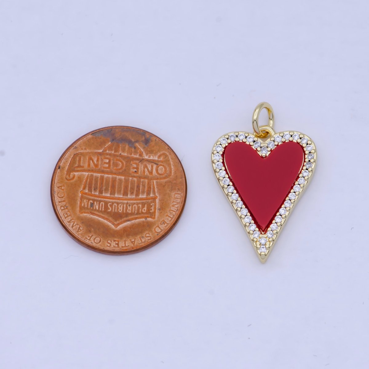 Red Heart Charm Carnelian Heart Pendant with CZ Stone in 24k Gold plated AG-087 - DLUXCA