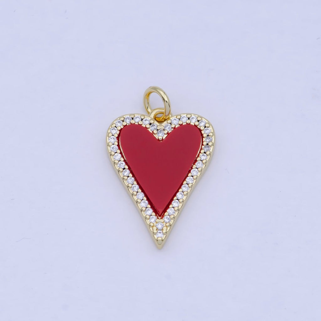 Red Heart Charm Carnelian Heart Pendant with CZ Stone in 24k Gold plated AG-087 - DLUXCA