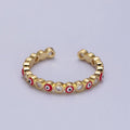 Red, Multicolor, Black, Green, Pink Clear CZ Enamel Evil Eye Adjustable Ring in Gold & Silver | Y-570 ~ Y-572,Y-595 ~ Y-599 - DLUXCA