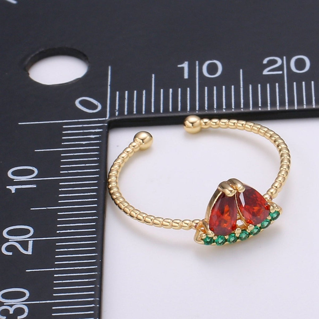Red Watermelon Gold plated Adjustable Ring - R493 - DLUXCA