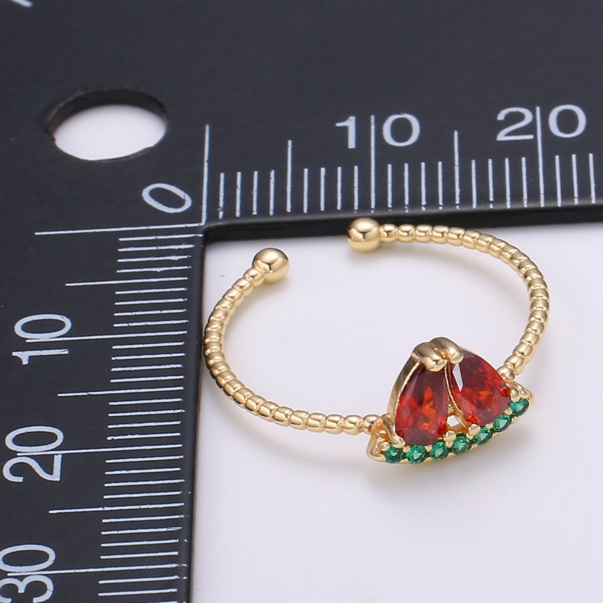 Red Watermelon Gold plated Adjustable Ring - R493 - DLUXCA