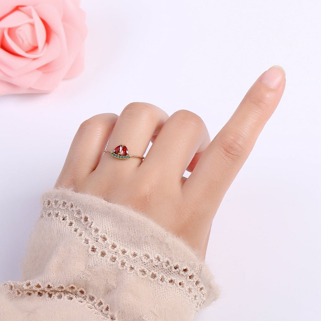 Red Watermelon Gold plated Adjustable Ring - R493 - DLUXCA