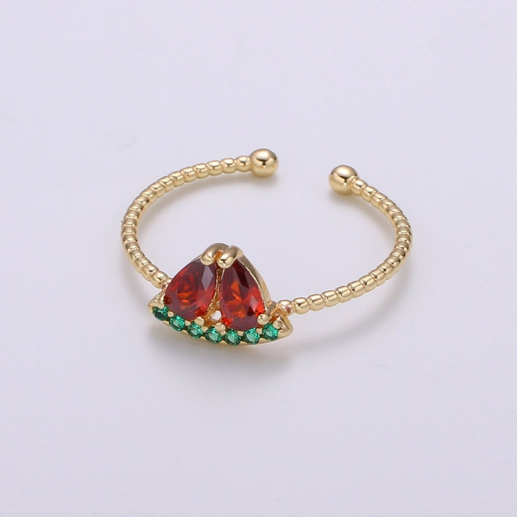 Red Watermelon Gold plated Adjustable Ring - R493 - DLUXCA