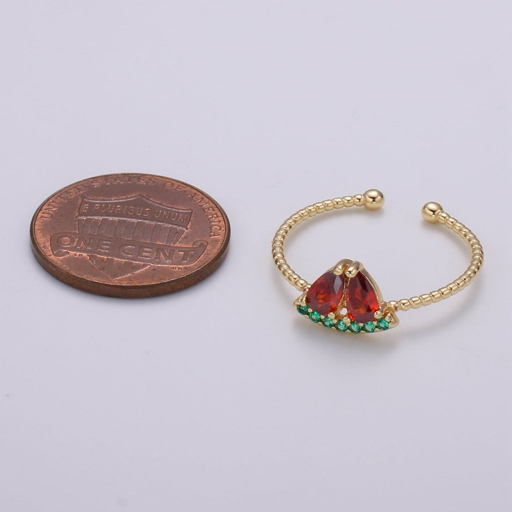 Red Watermelon Gold plated Adjustable Ring - R493 - DLUXCA
