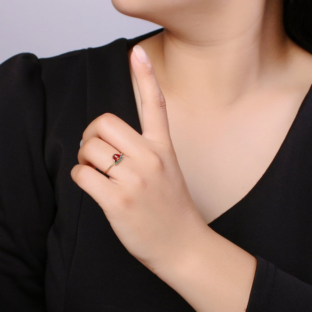 Red Watermelon Gold plated Adjustable Ring - R493 - DLUXCA
