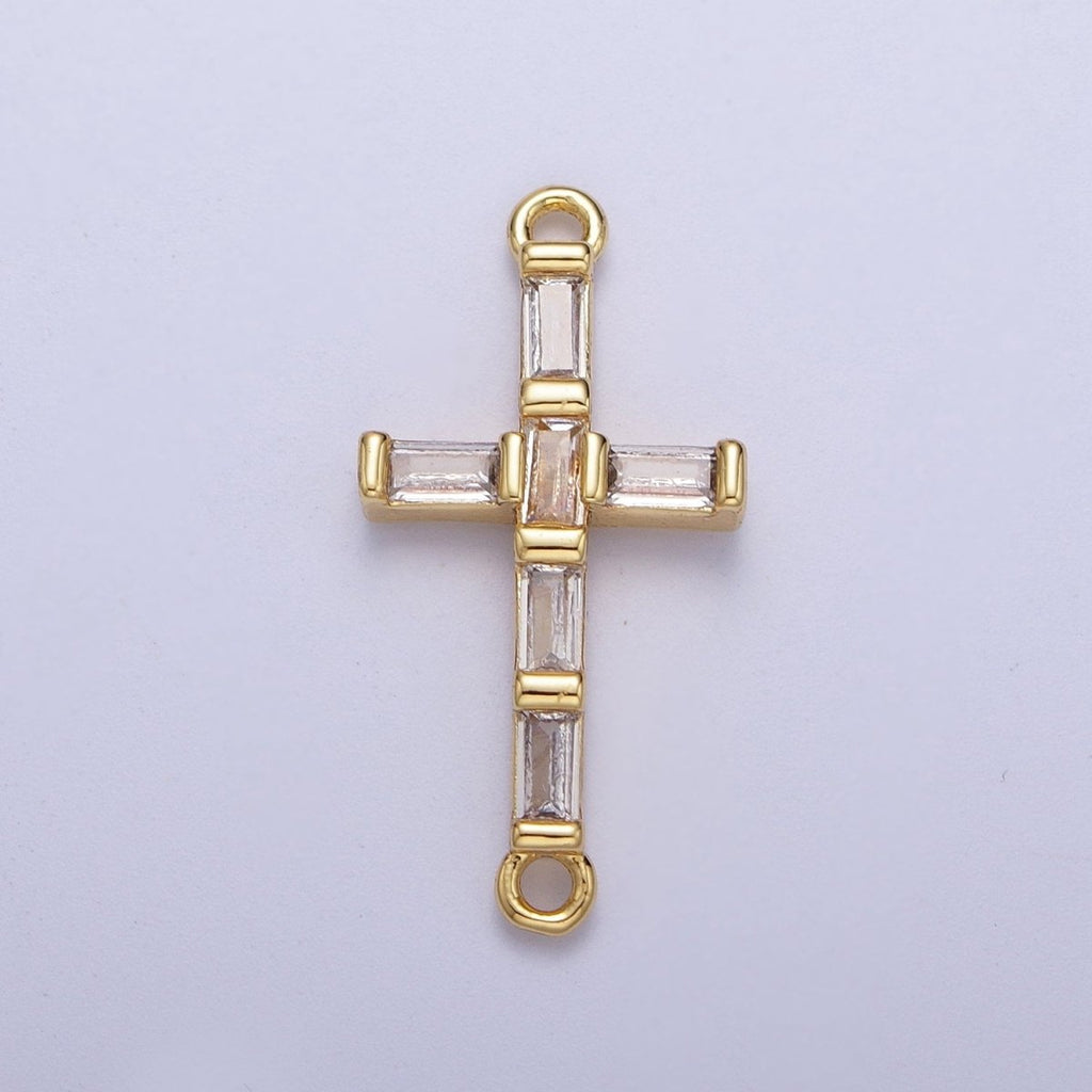 Religious Cross Baguette Cubic Zirconia Gold Link Connector Rosary Jewelry Making Supply | F-145 - DLUXCA