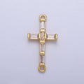 Religious Cross Baguette Cubic Zirconia Gold Link Connector Rosary Jewelry Making Supply | F-145 - DLUXCA