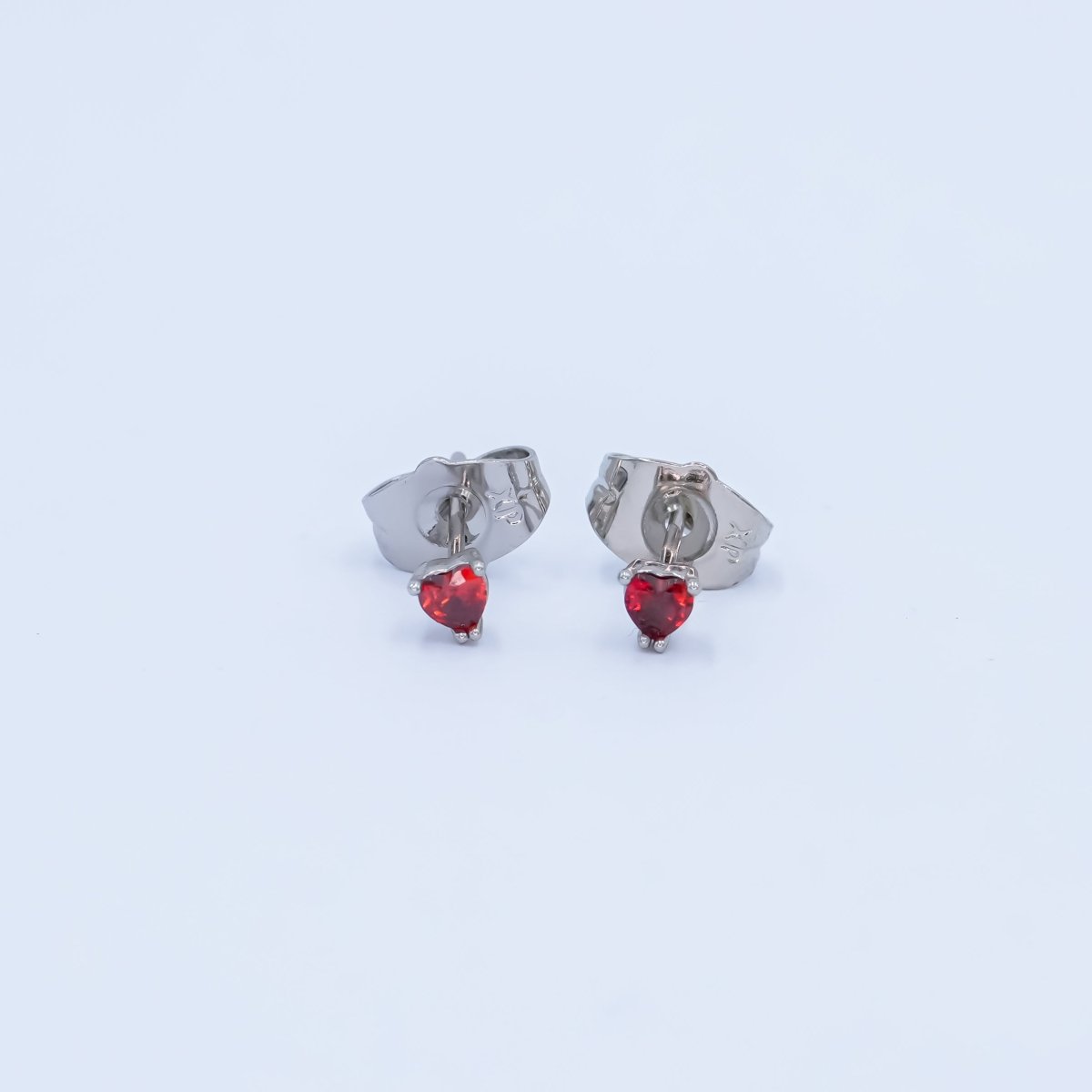 Rhodium Plated 3.3mm, 4.3mm Red CZ Heart Mini Stud Earrings | AB1301 AB1064 