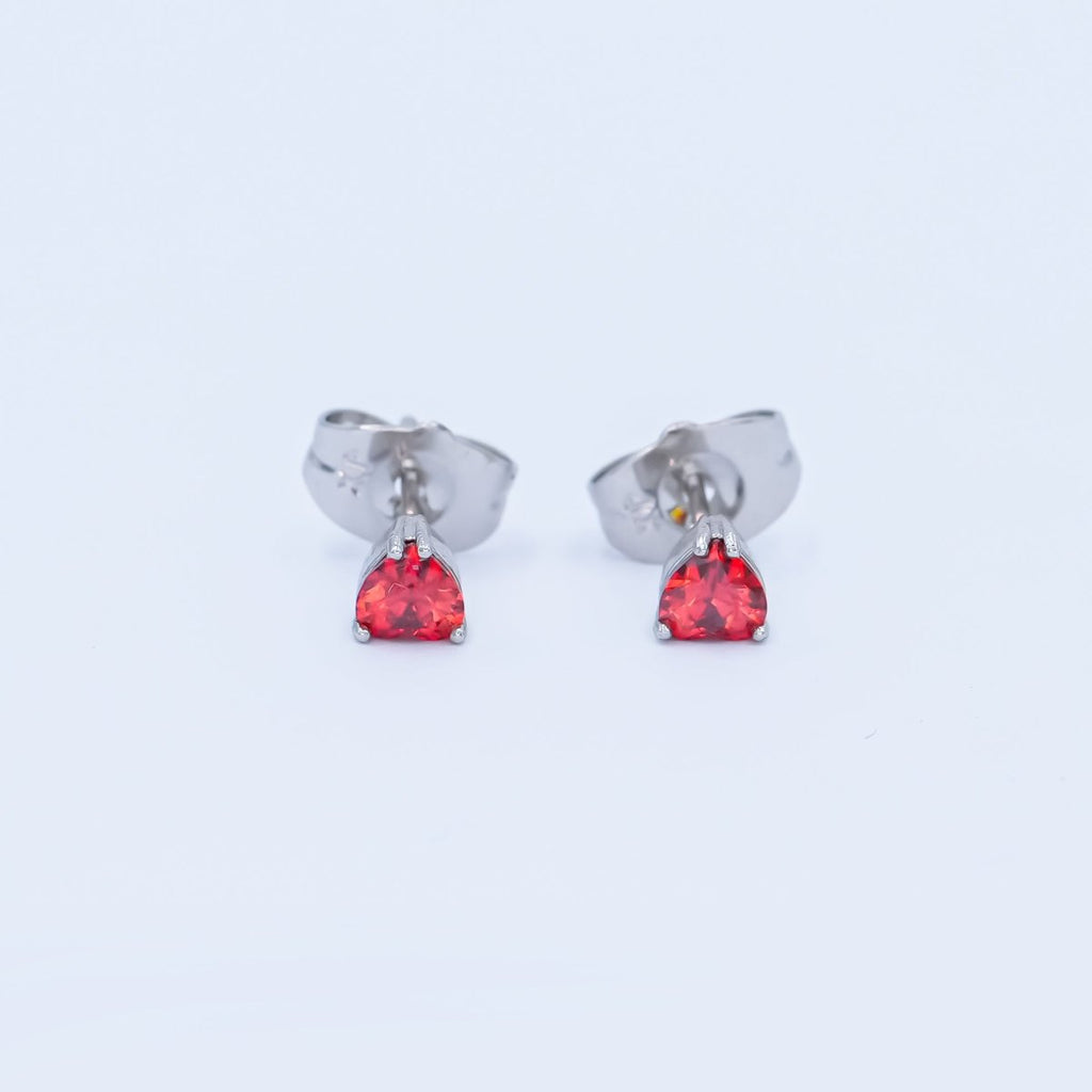 Rhodium Plated 3.3mm, 4.3mm Red CZ Heart Mini Stud Earrings | AB1301 AB1064 