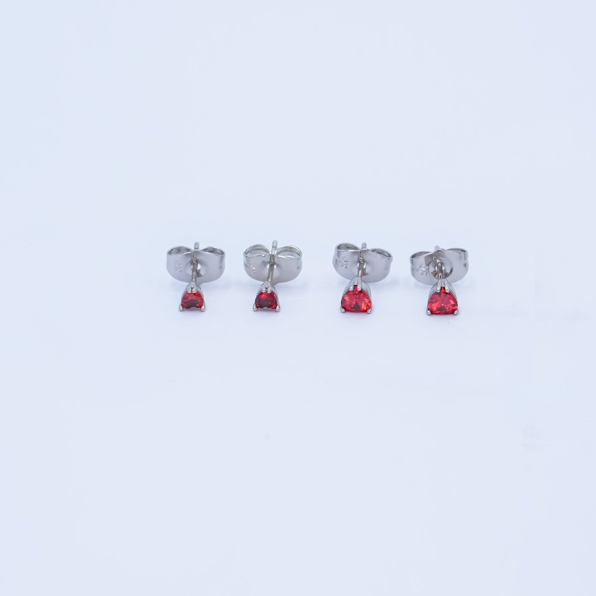 Rhodium Plated 3.3mm, 4.3mm Red CZ Heart Mini Stud Earrings | AB1301 AB1064 