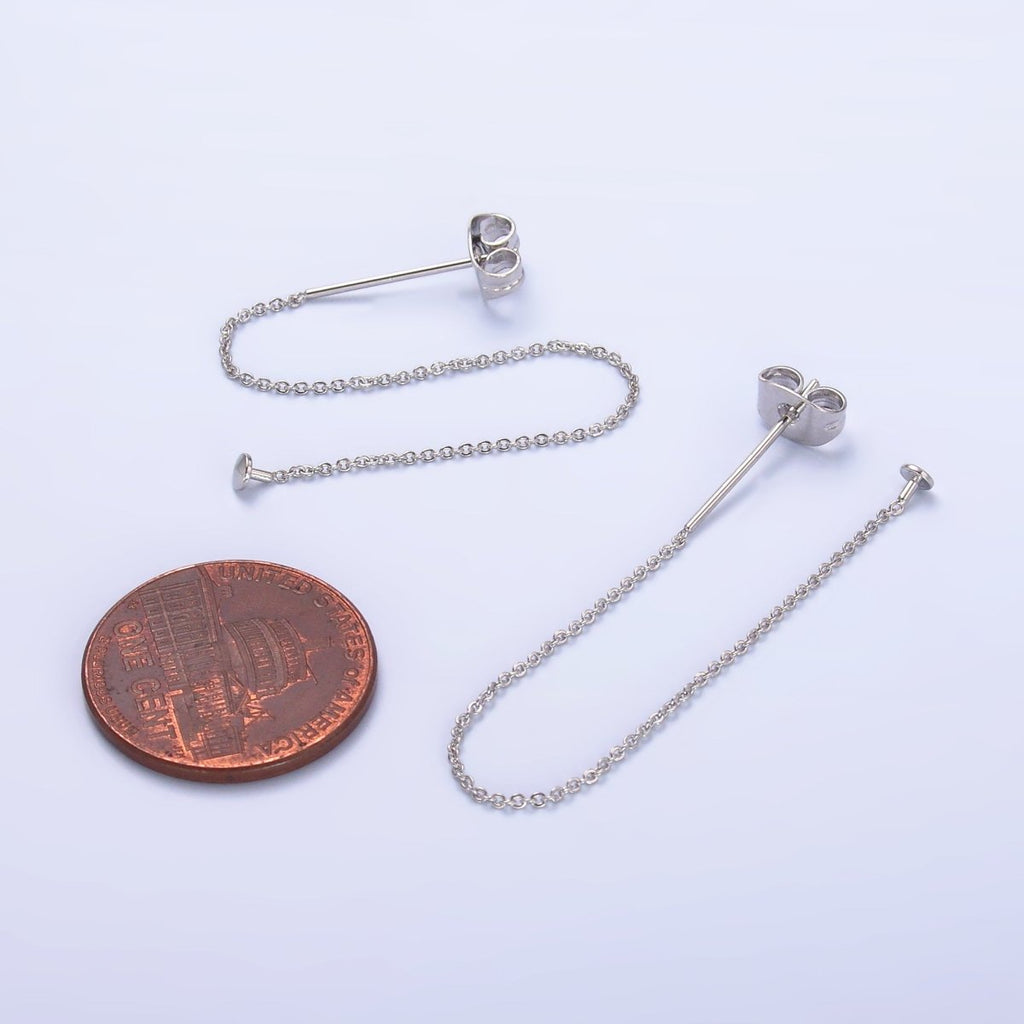 Rhodium Plated 3.5 Inch Minimalist Cable Chain Threader Earrings | T127